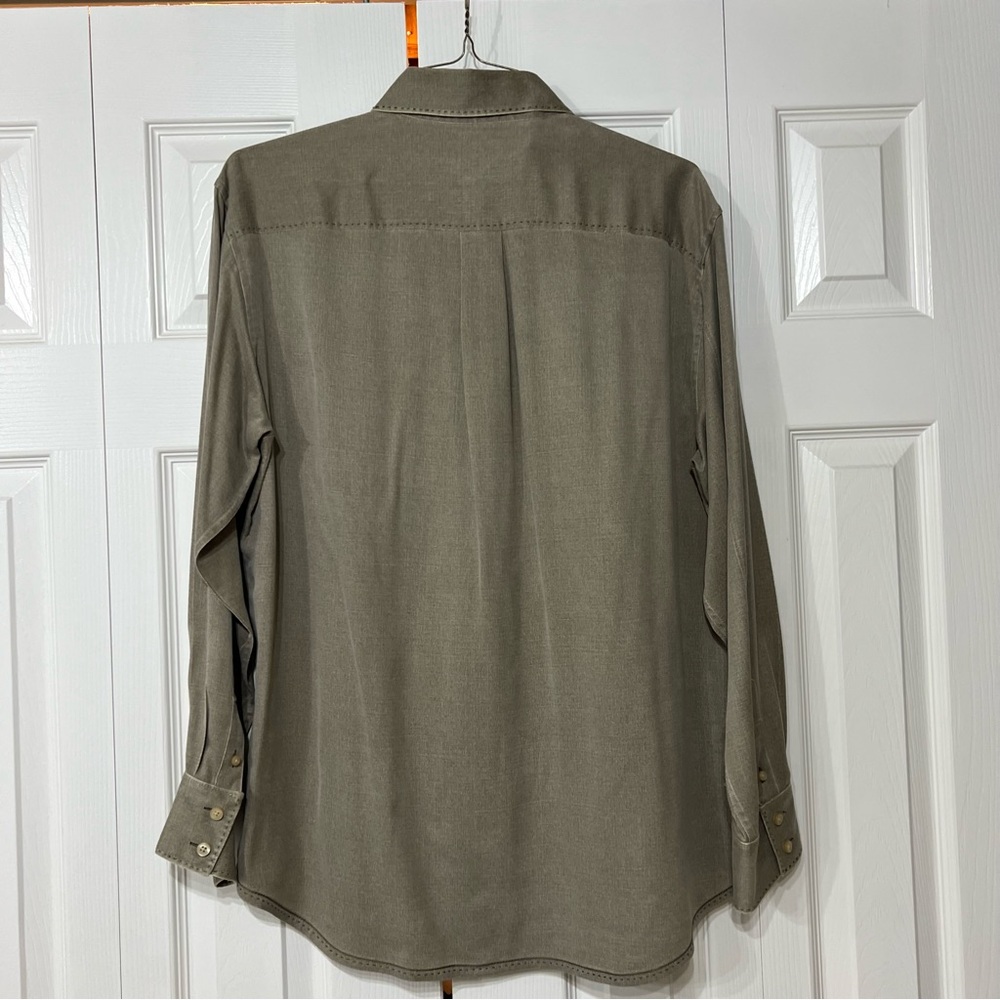 Tommy Bahama Olive Men M Silk Wool long sleeve button Dress Shirt Classic Preppy - Picture 3 of 7